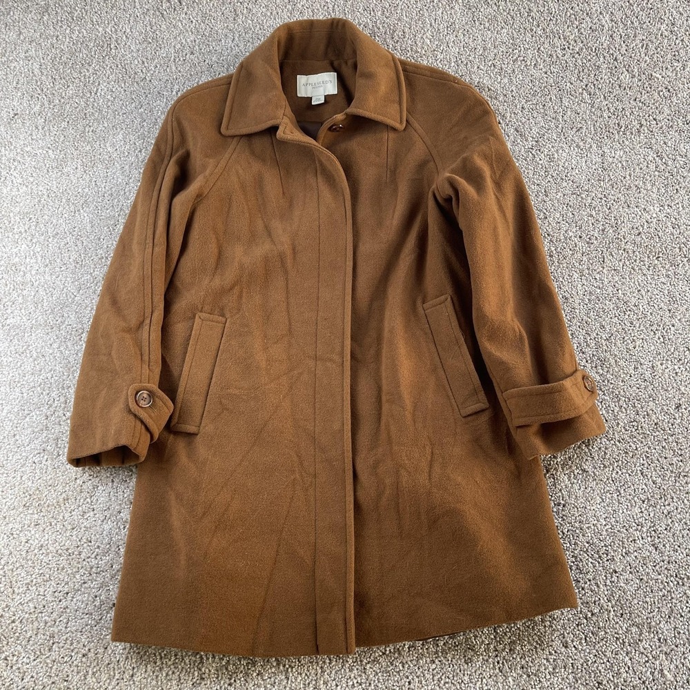 Appleseed's Coat Womens PM Petite Brown Wool Single Breasted Mid Length Lined
